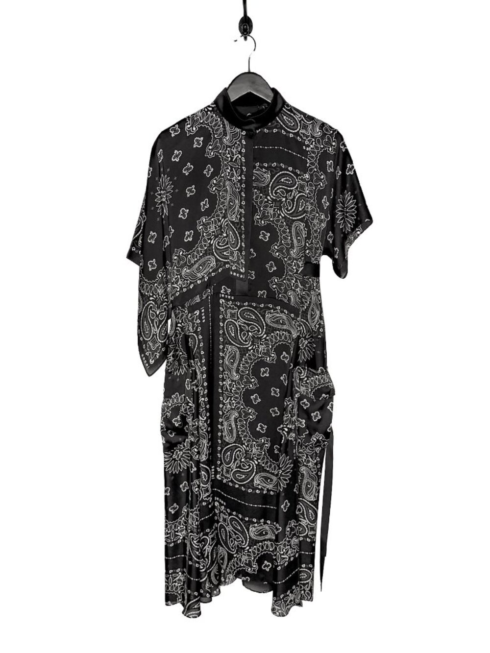 Sacai Black Satin Paisley Shirt Dress